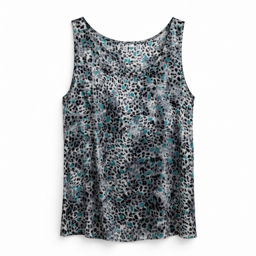 St. John Silk Blend Animal Print Tank Top Scoop Neck Sleeveless Gray Blue M